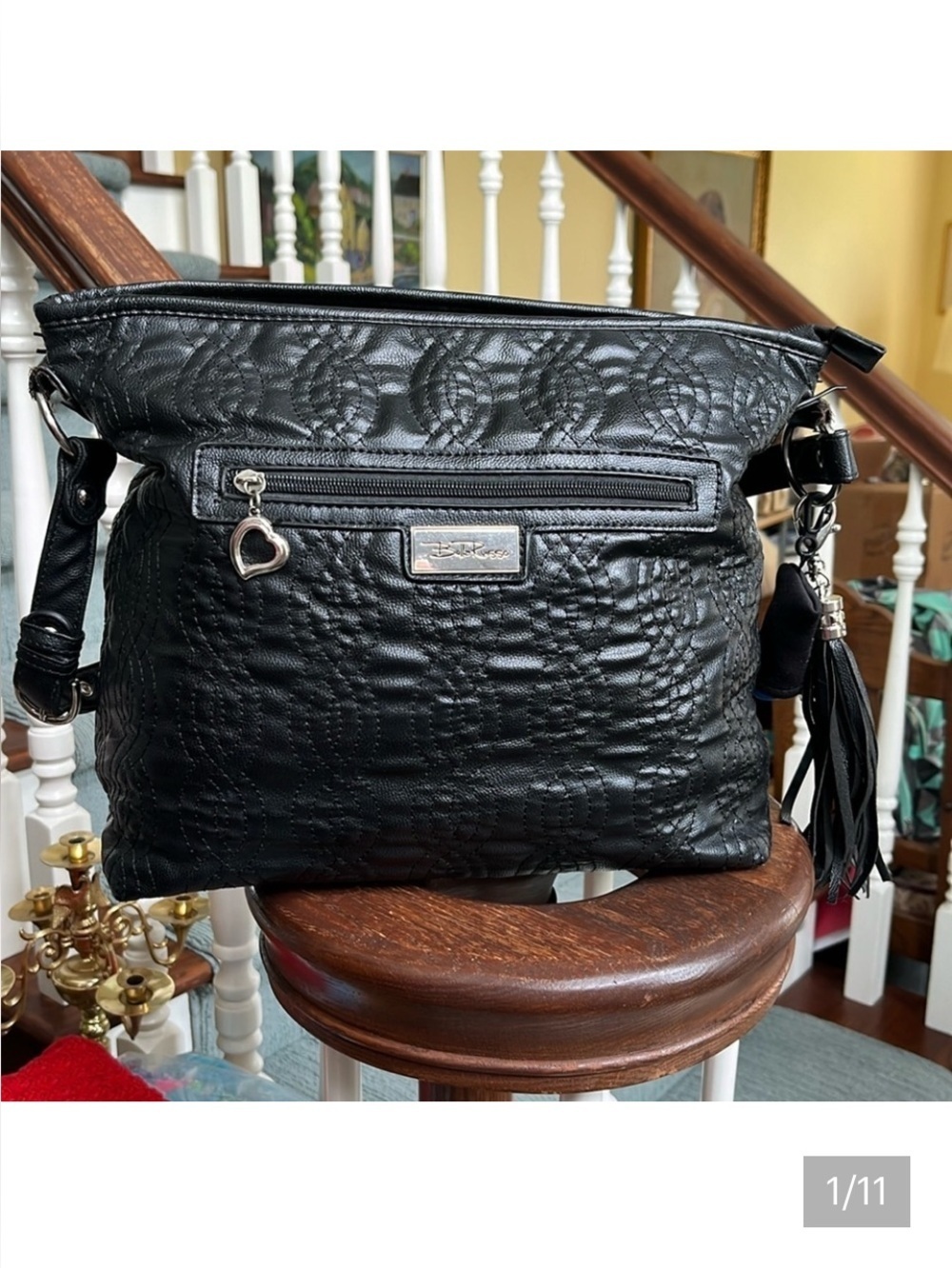 Bella Russo  Shoulder bag  Vegan leather GUC  Quilted pattern  Silvertone HW